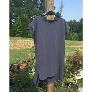 Eileen Fisher short sleeve tunic top womens S NEW gray ribbed minimalist beach